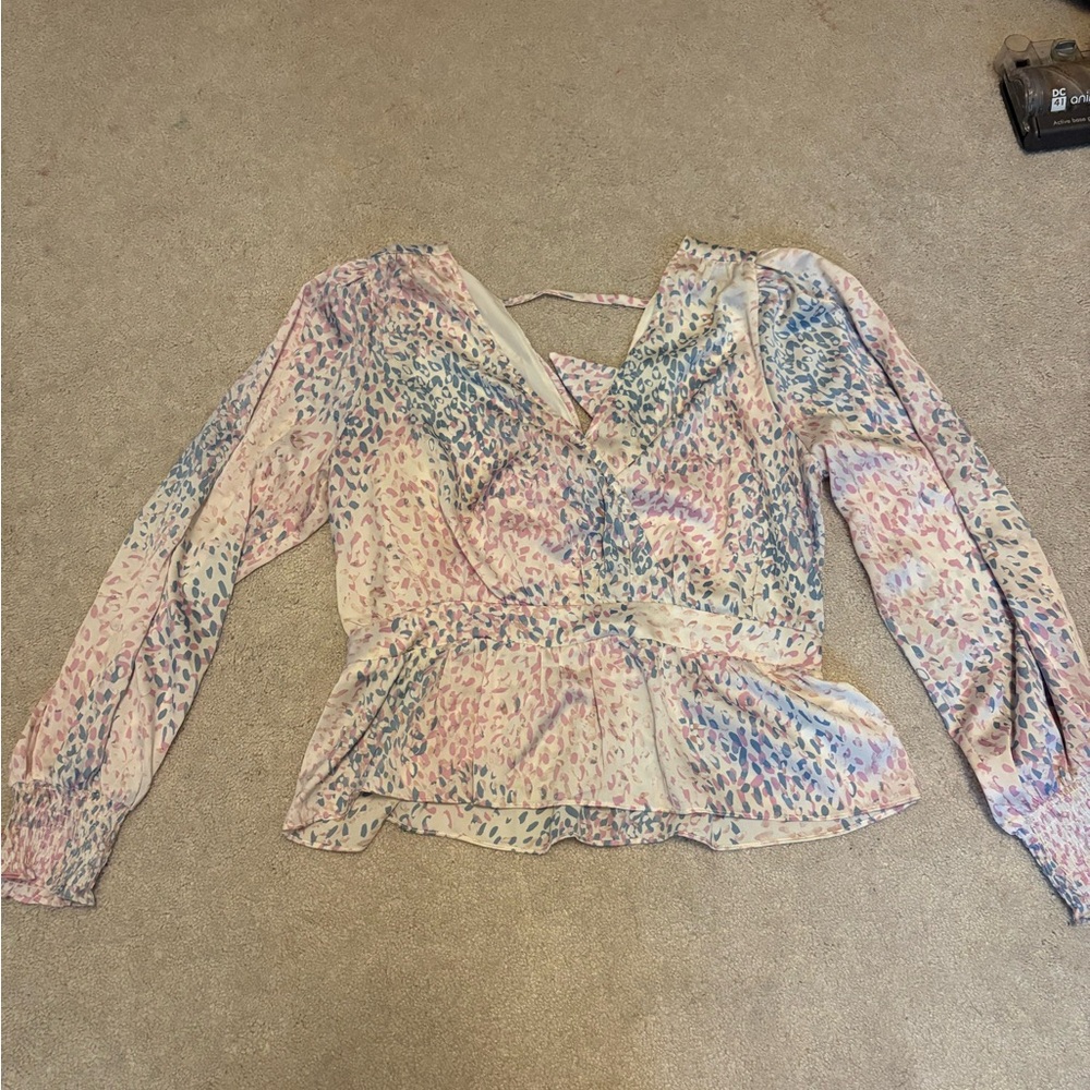 Express Women's Pastel Animal Print Peplum Blouse